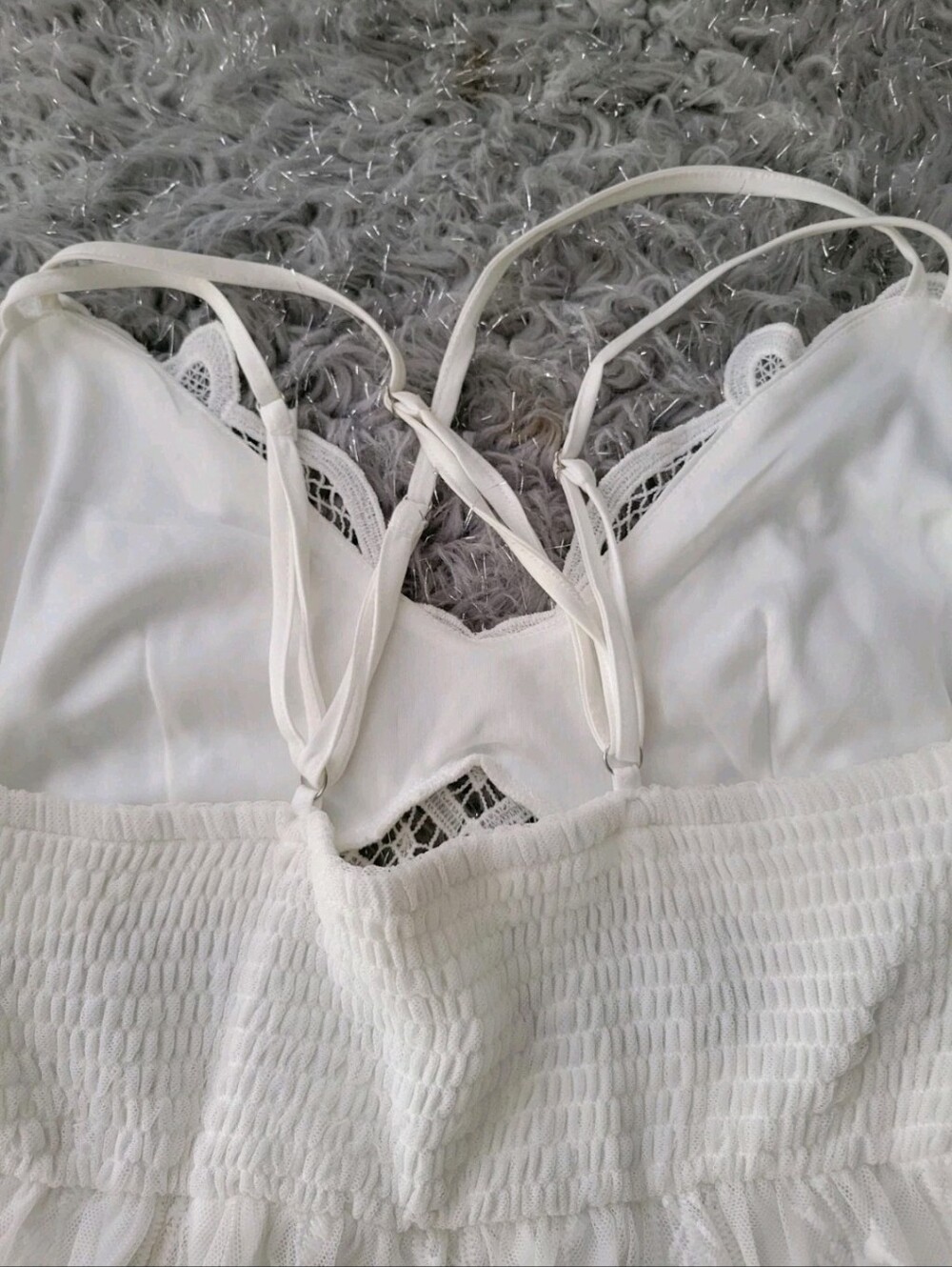 White Lace Maxi Dress Wedding Bralette Top Sheer Boho Crochet Scalloped Beach L - Picture 12 of 13